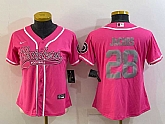 Women's Las Vegas Raiders #28 Josh Jacobs Pink With Patch Cool Base Stitched Baseball Jersey,baseball caps,new era cap wholesale,wholesale hats